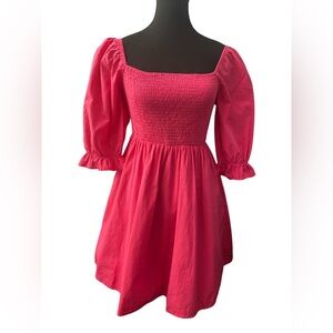 Anrabess Vibrant Pink Puff Sleeve Dress EUC S